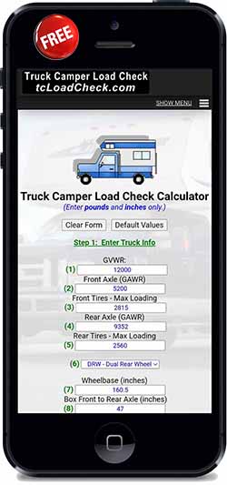 Truck Camper Load Check Calculator